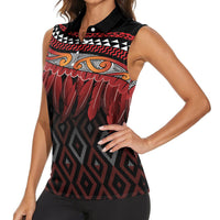 Aotearoa Maori Ngapuhi Iwi Women Sleeveless Polo Shirt Korowai Tukutuku Kaokao Motifs