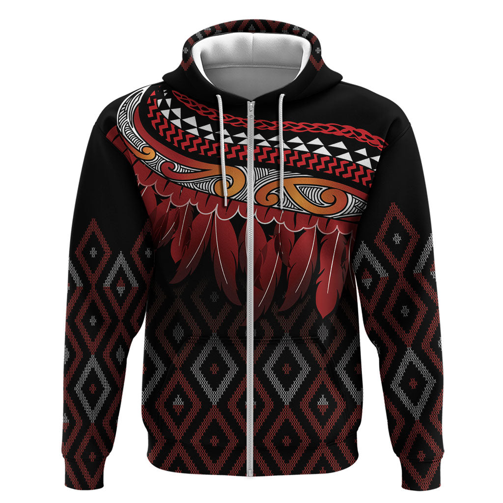 Aotearoa Maori Ngapuhi Iwi Zip Hoodie Korowai Tukutuku Kaokao Motifs