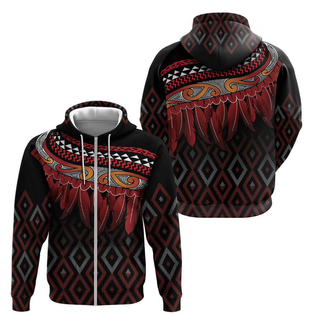 Aotearoa Maori Ngapuhi Iwi Zip Hoodie Korowai Tukutuku Kaokao Motifs