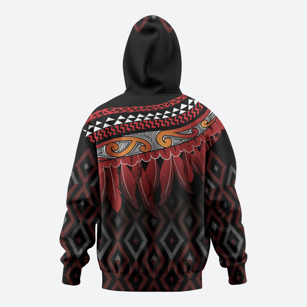 Aotearoa Maori Ngapuhi Iwi Zip Hoodie Korowai Tukutuku Kaokao Motifs