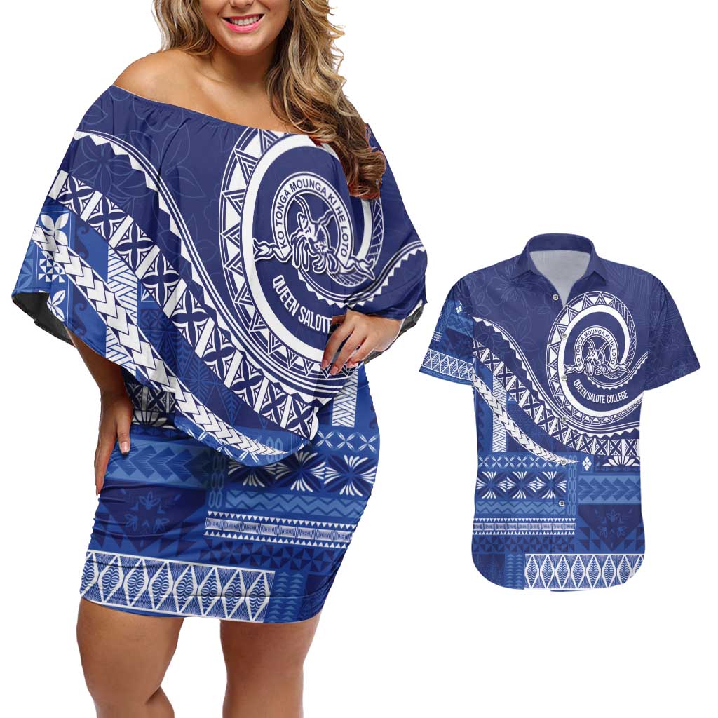 Queen Salote College 100th Anniversary Couples Matching Off Shoulder Short Dress and Hawaiian Shirt QSC Royal Girls - Polynesian Pride
