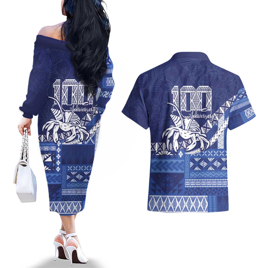 Queen Salote College 100th Anniversary Couples Matching Off The Shoulder Long Sleeve Dress and Hawaiian Shirt QSC Royal Girls - Polynesian Pride