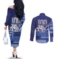 Queen Salote College 100th Anniversary Couples Matching Off The Shoulder Long Sleeve Dress and Long Sleeve Button Shirt QSC Royal Girls - Polynesian Pride