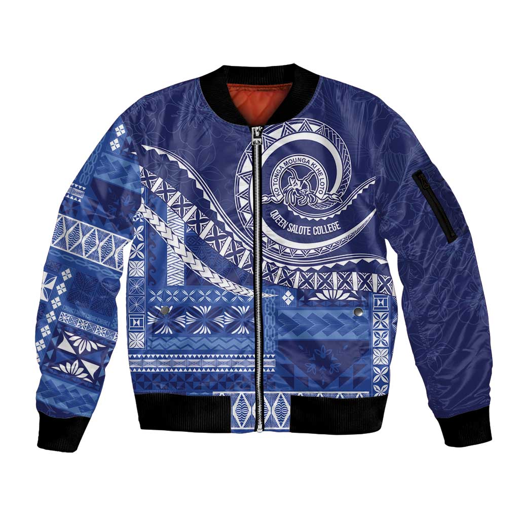 Queen Salote College 100th Anniversary Sleeve Zip Bomber Jacket QSC Royal Girls LT7 Unisex Royal Blue - Polynesian Pride