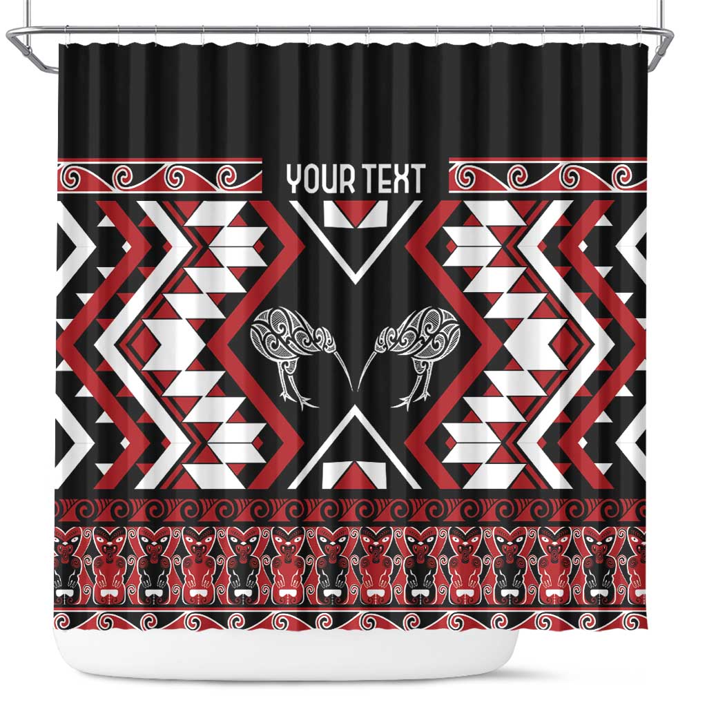 Personalised Taniko Motifs Aotearoa Shower Curtain Waitangi Kowhaiwhai Kiwi LT7 Red - Polynesian Pride