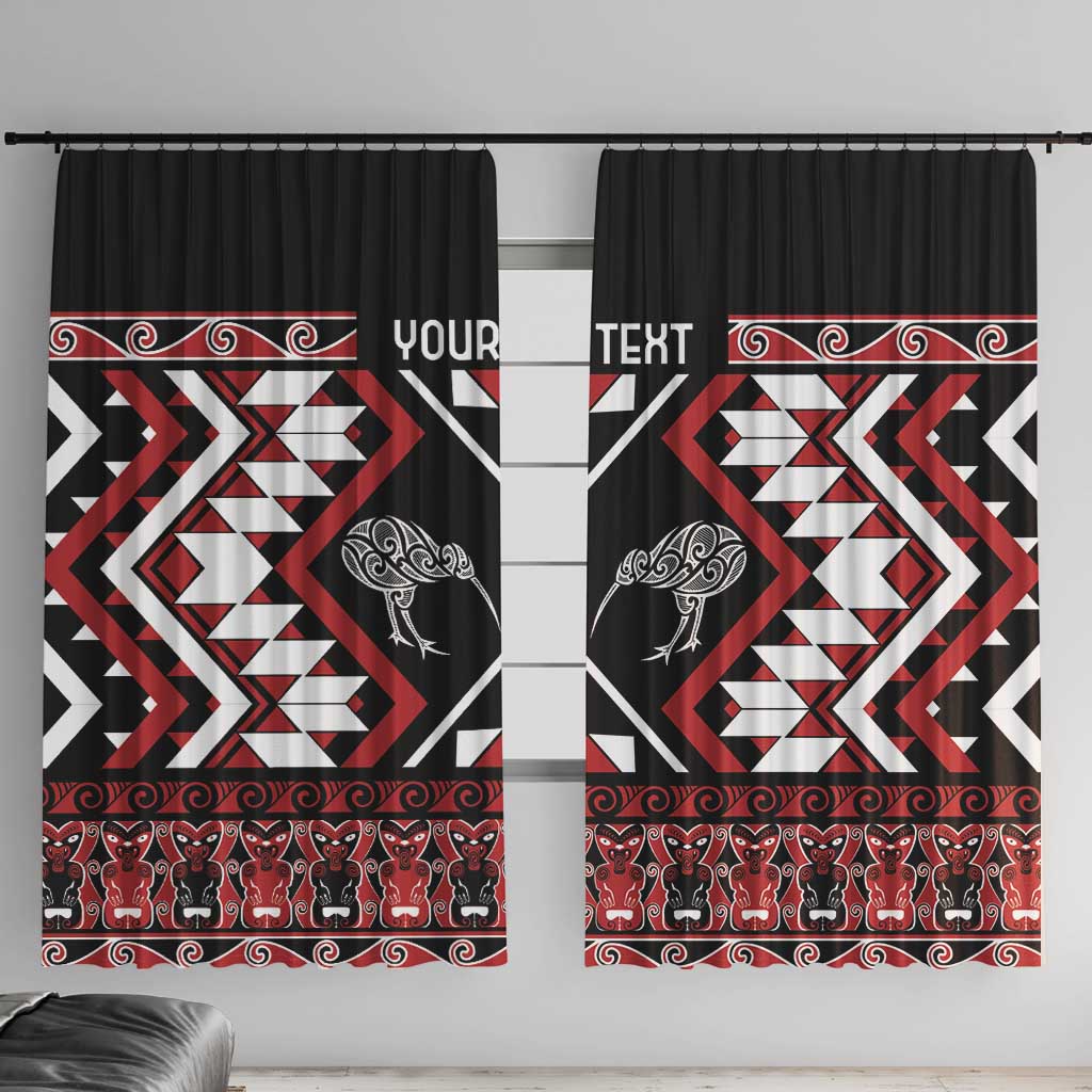 Personalised Taniko Motifs Aotearoa Window Curtain Waitangi Kowhaiwhai Kiwi LT7 With Hooks Red - Polynesian Pride