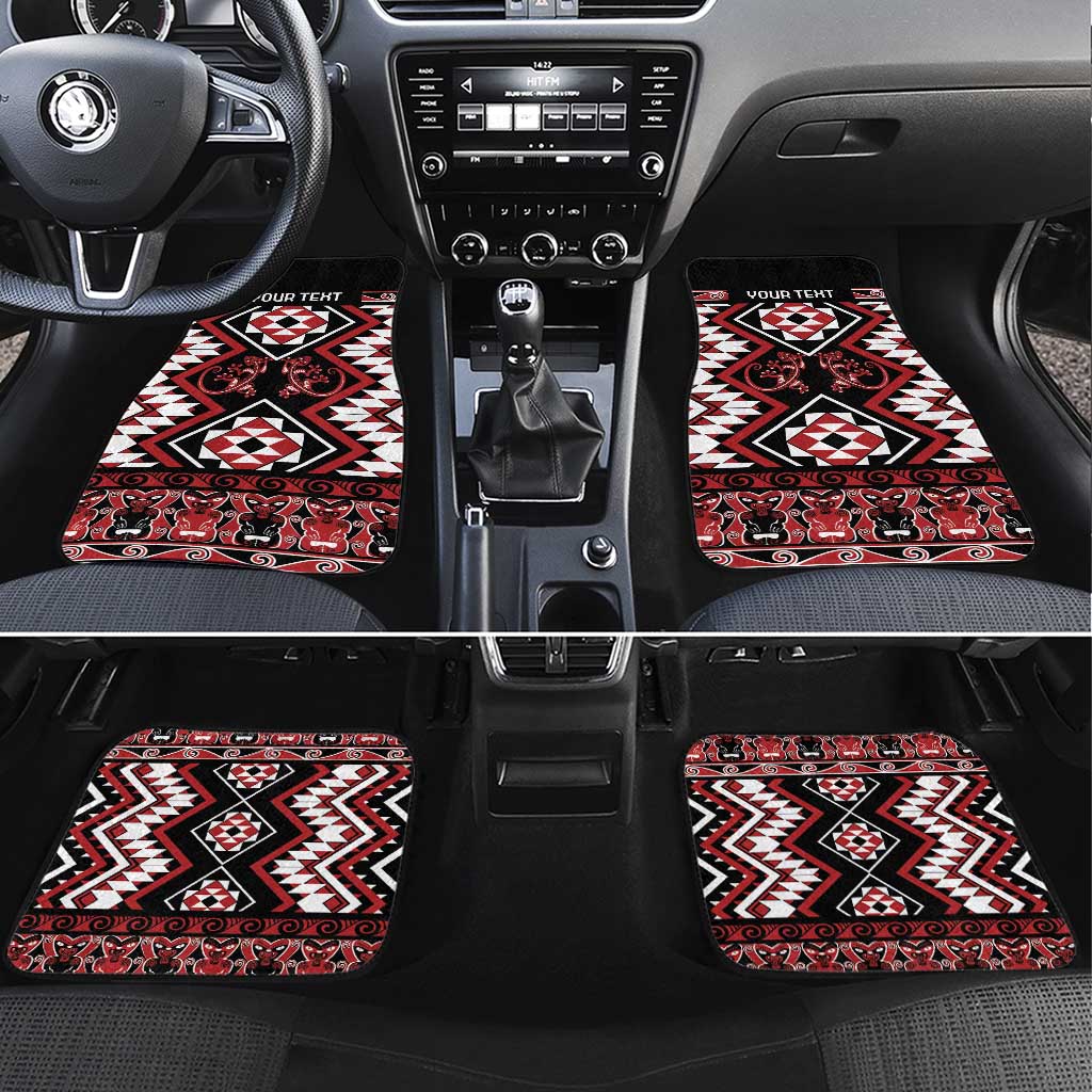 Personalised Aotearoa Waitangi Car Mats Taniko Motifs - Mania Gecko LT7 Set 4pcs Red - Polynesian Pride