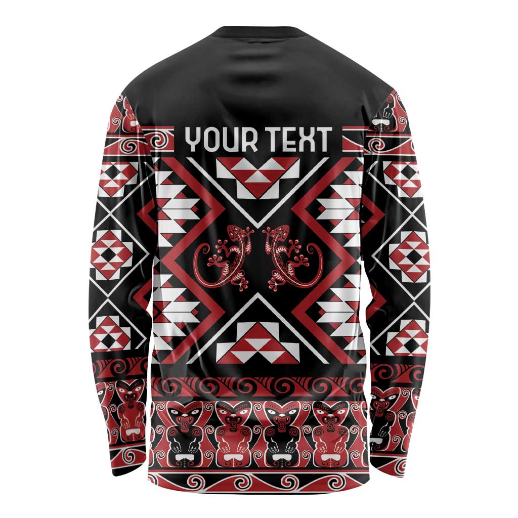 Personalised Aotearoa Waitangi Long Sleeve Shirt Taniko Motifs - Mania Gecko