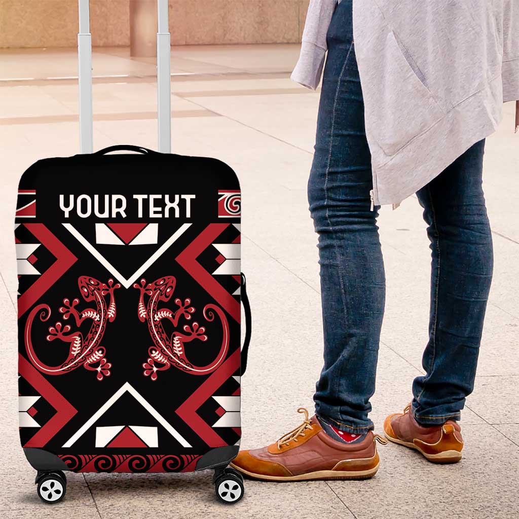 Personalised Aotearoa Waitangi Luggage Cover Taniko Motifs - Mania Gecko LT7 Red - Polynesian Pride