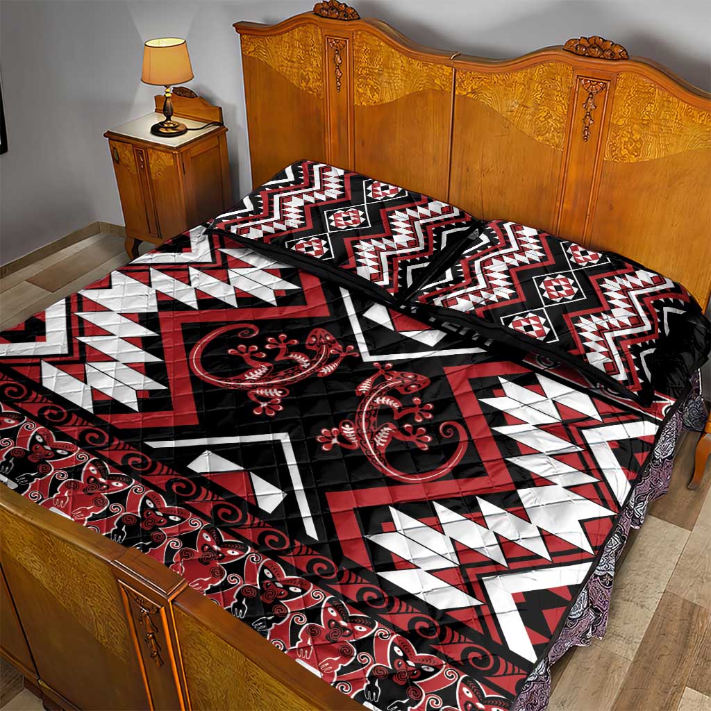 Personalised Aotearoa Waitangi Quilt Bed Set Taniko Motifs - Mania Gecko