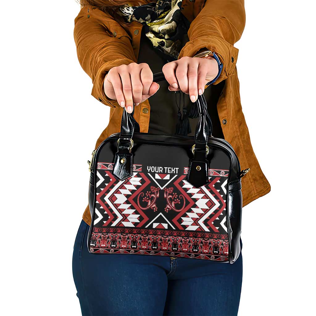 Personalised Aotearoa Waitangi Shoulder Handbag Taniko Motifs - Mania Gecko LT7 One Size Red - Polynesian Pride