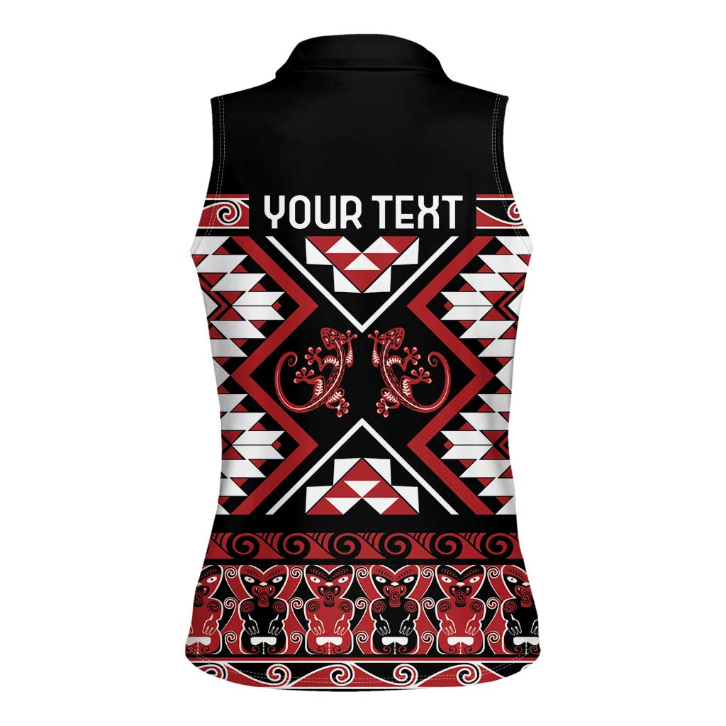 Personalised Aotearoa Waitangi Women Sleeveless Polo Shirt Taniko Motifs - Mania Gecko