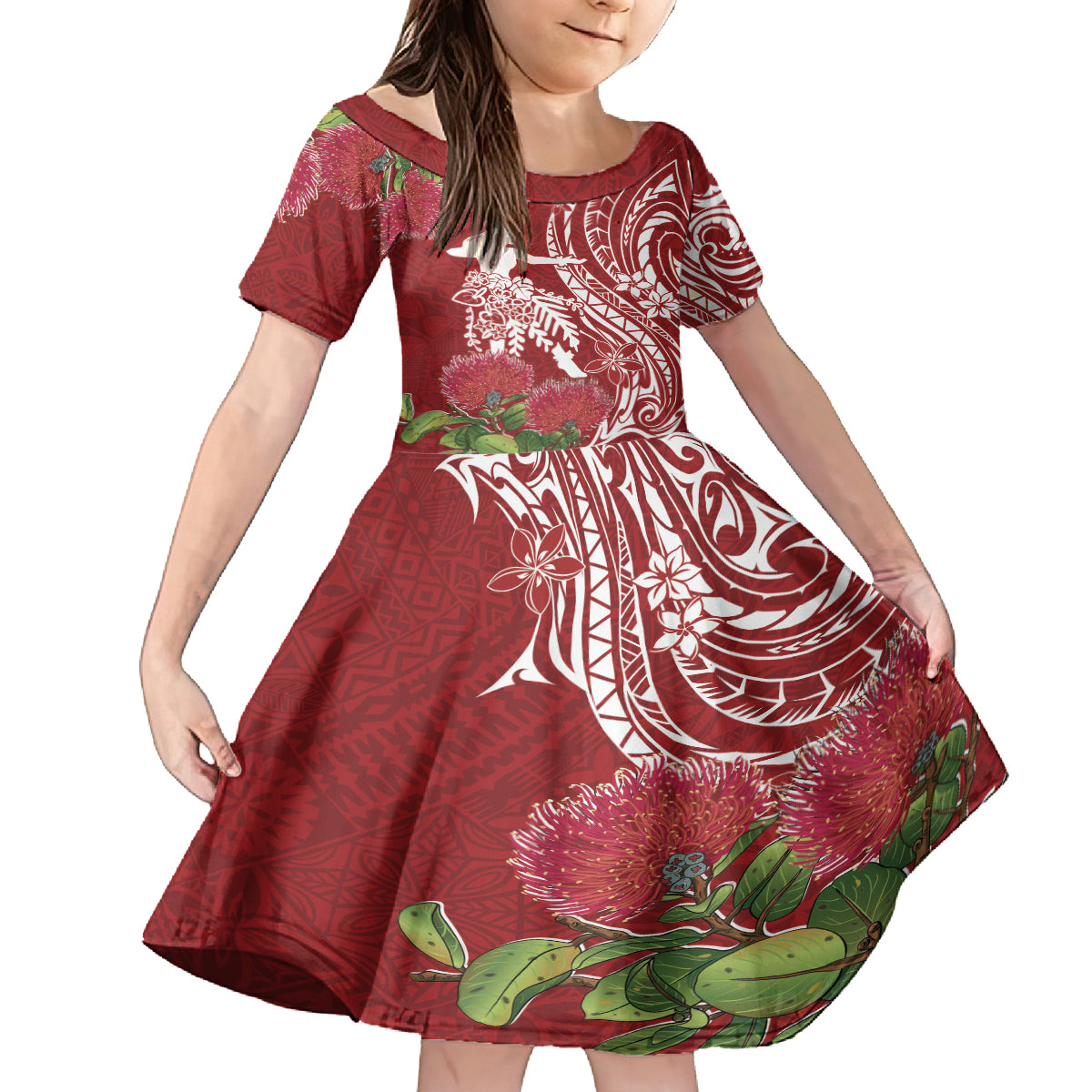 Personalised Hawaii Wahine Kid Short Sleeve Dress Women's Day Ohia Lehua LT7 KID Red - Polynesian Pride