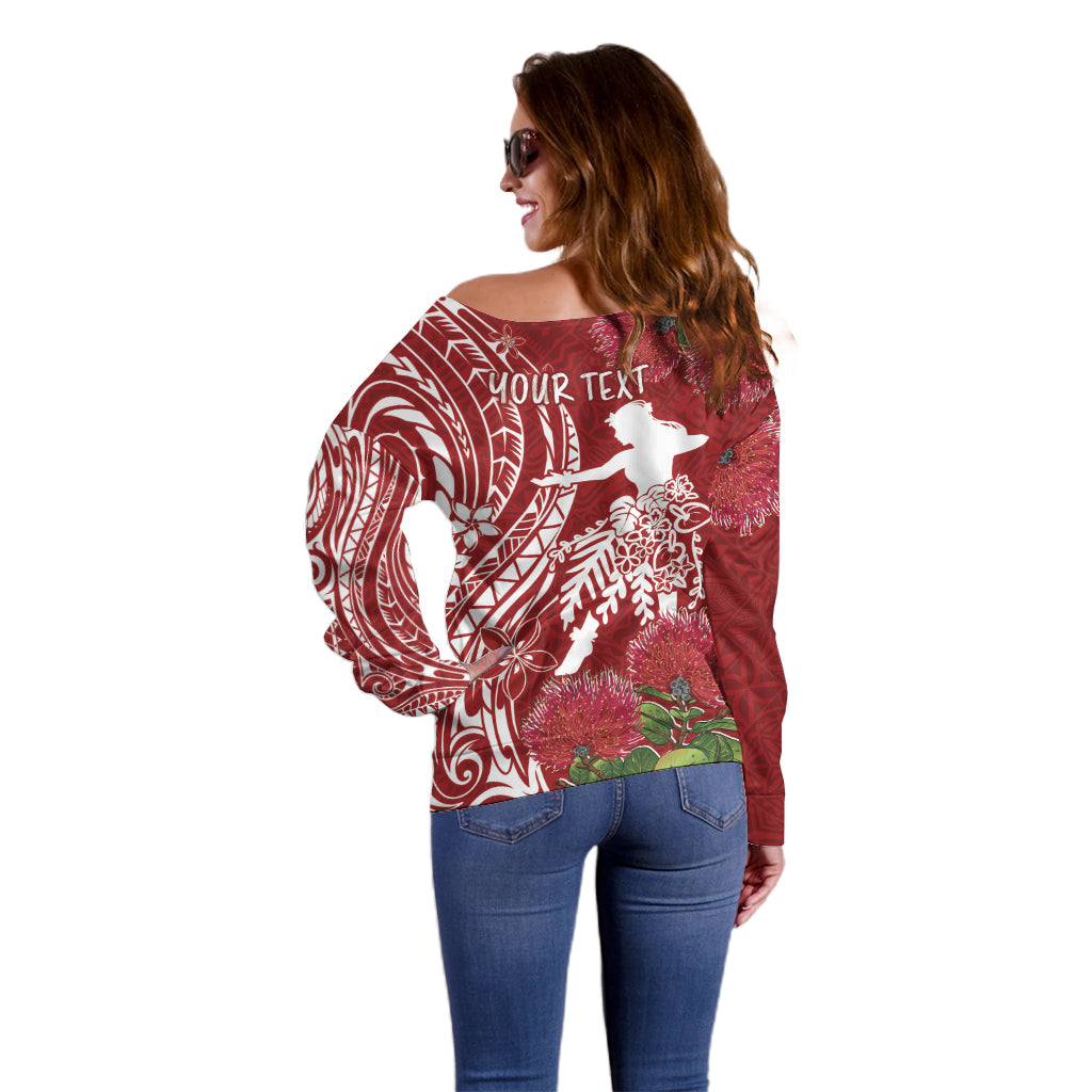 Personalised Hawaii Wahine Off Shoulder Sweater Women's Day Ohia Lehua LT7 - Polynesian Pride