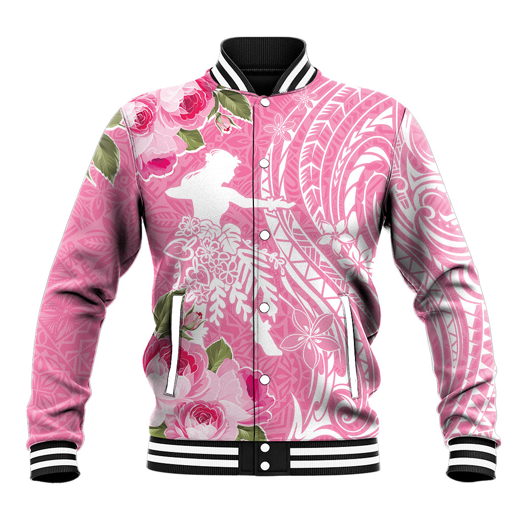 Personalised Hawaii Wahine Baseball Jacket Women's Day Maui Lokelani Roses LT7 Unisex Pink - Polynesian Pride