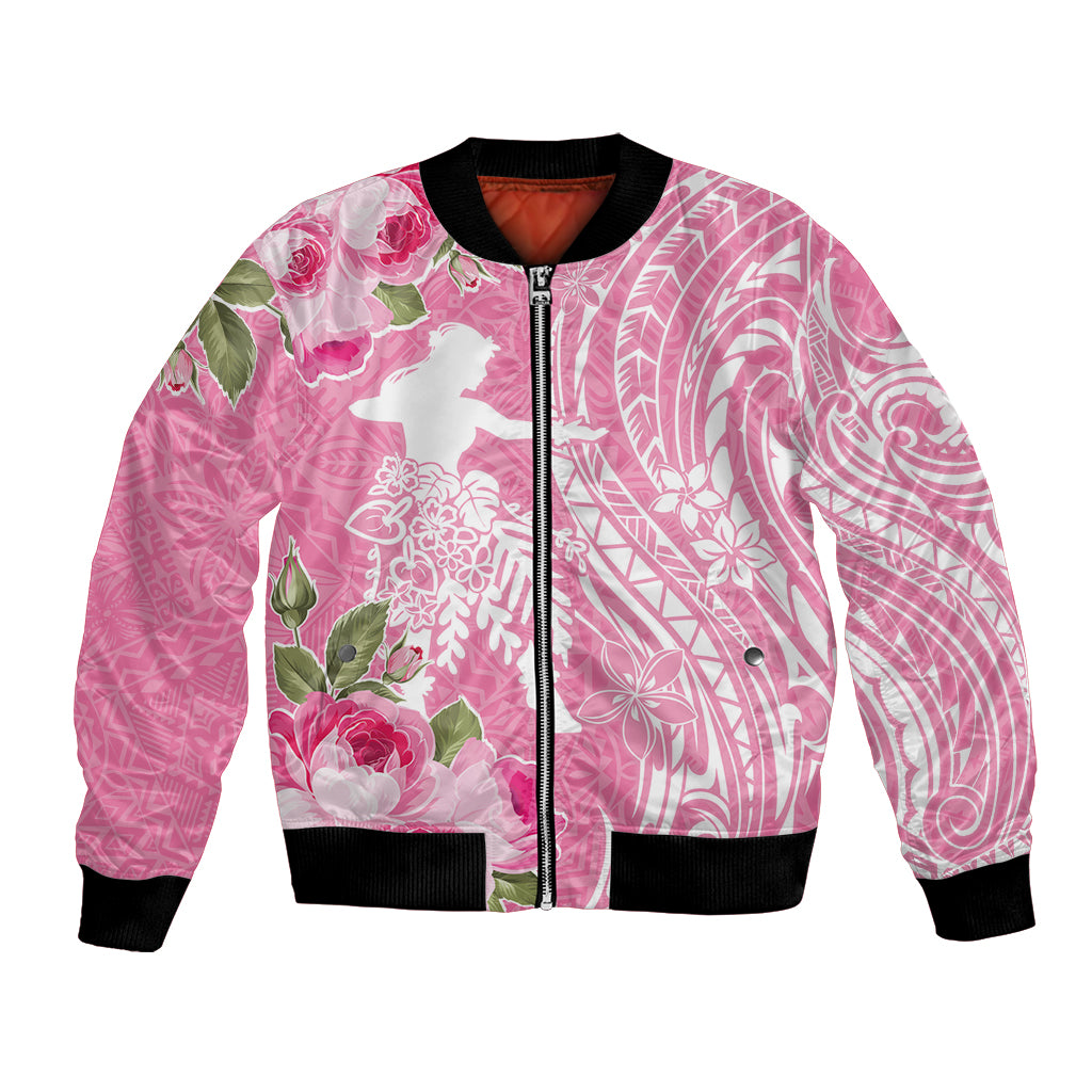 Personalised Hawaii Wahine Bomber Jacket Women's Day Maui Lokelani Roses LT7 Unisex Pink - Polynesian Pride