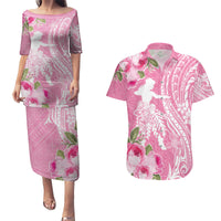 Personalised Hawaii Wahine Couples Matching Puletasi and Hawaiian Shirt Women's Day Maui Lokelani Roses LT7 Pink - Polynesian Pride