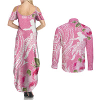 Personalised Hawaii Wahine Couples Matching Summer Maxi Dress and Long Sleeve Button Shirt Women's Day Maui Lokelani Roses LT7 - Polynesian Pride