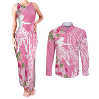 Personalised Hawaii Wahine Couples Matching Tank Maxi Dress and Long Sleeve Button Shirt Women's Day Maui Lokelani Roses LT7 Pink - Polynesian Pride