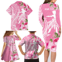 Personalised Hawaii Wahine Family Matching Long Sleeve Bodycon Dress and Hawaiian Shirt Women's Day Maui Lokelani Roses LT7 - Polynesian Pride