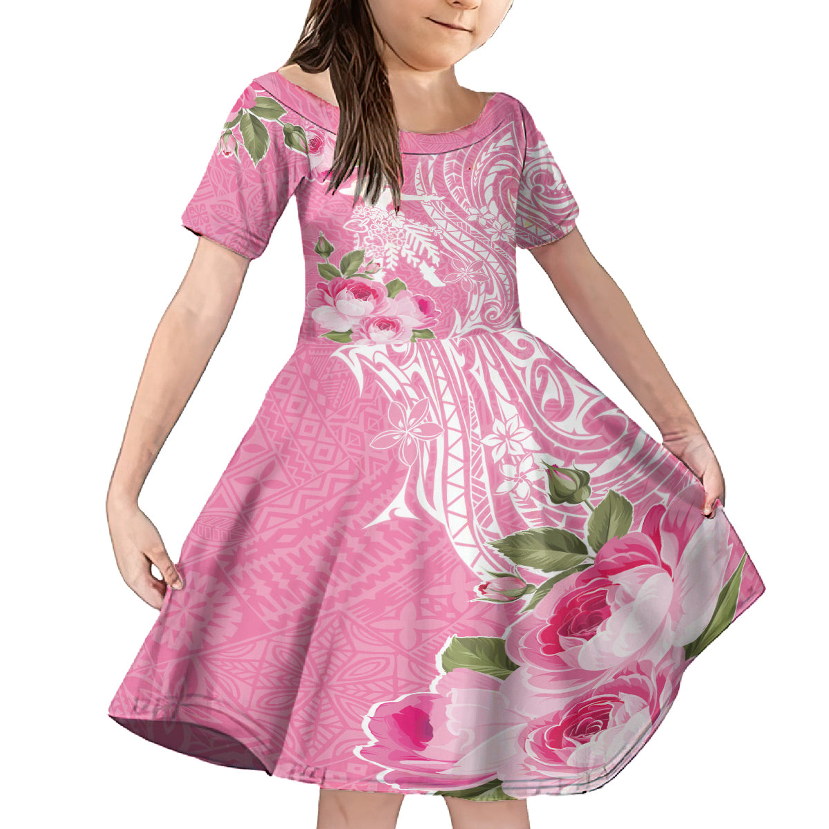 Personalised Hawaii Wahine Family Matching Tank Maxi Dress and Hawaiian Shirt Women's Day Maui Lokelani Roses LT7 Daughter's Dress Pink - Polynesian Pride