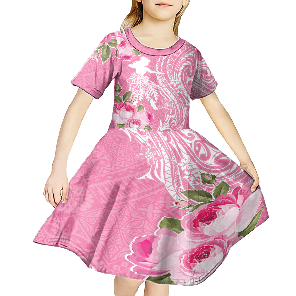 Personalised Hawaii Wahine Kid Short Sleeve Dress Women's Day Maui Lokelani Roses LT7 - Polynesian Pride