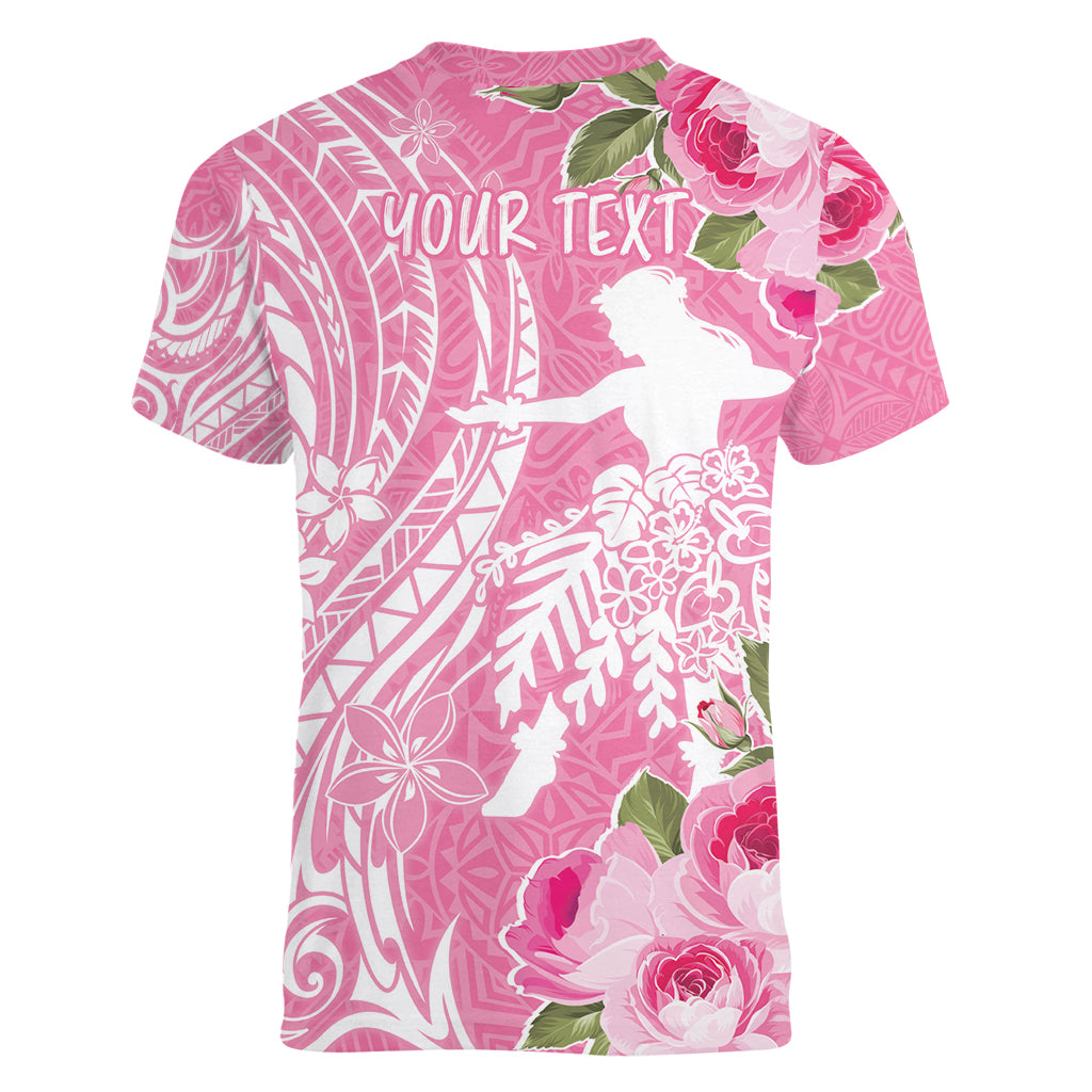 Personalised Hawaii Wahine Women V Neck T Shirt Women's Day Maui Lokelani Roses LT7 - Polynesian Pride