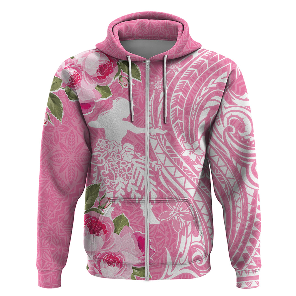 Personalised Hawaii Wahine Zip Hoodie Women's Day Maui Lokelani Roses LT7 Zip Hoodie Pink - Polynesian Pride