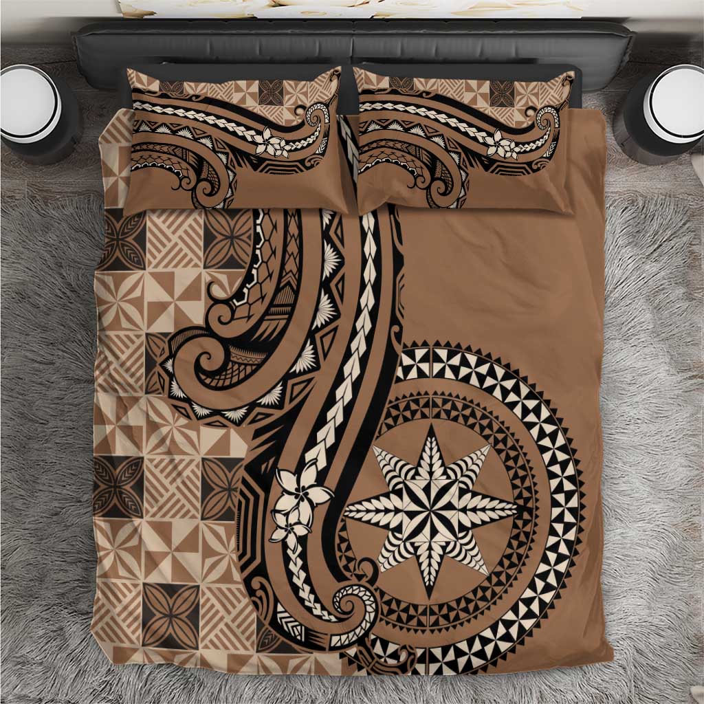 Tonga Ngatu Bedding Set Vintage Brown Manulua Motifs LT7 Brown - Polynesian Pride