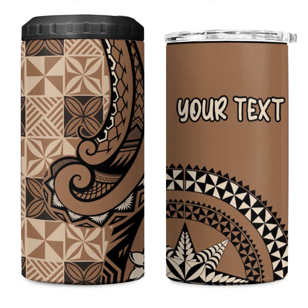 Personalized Tonga Ngatu 4 in 1 Can Cooler Tumbler Vintage Brown Manulua Motifs LT7 One Size: 16 oz Brown - Polynesian Pride