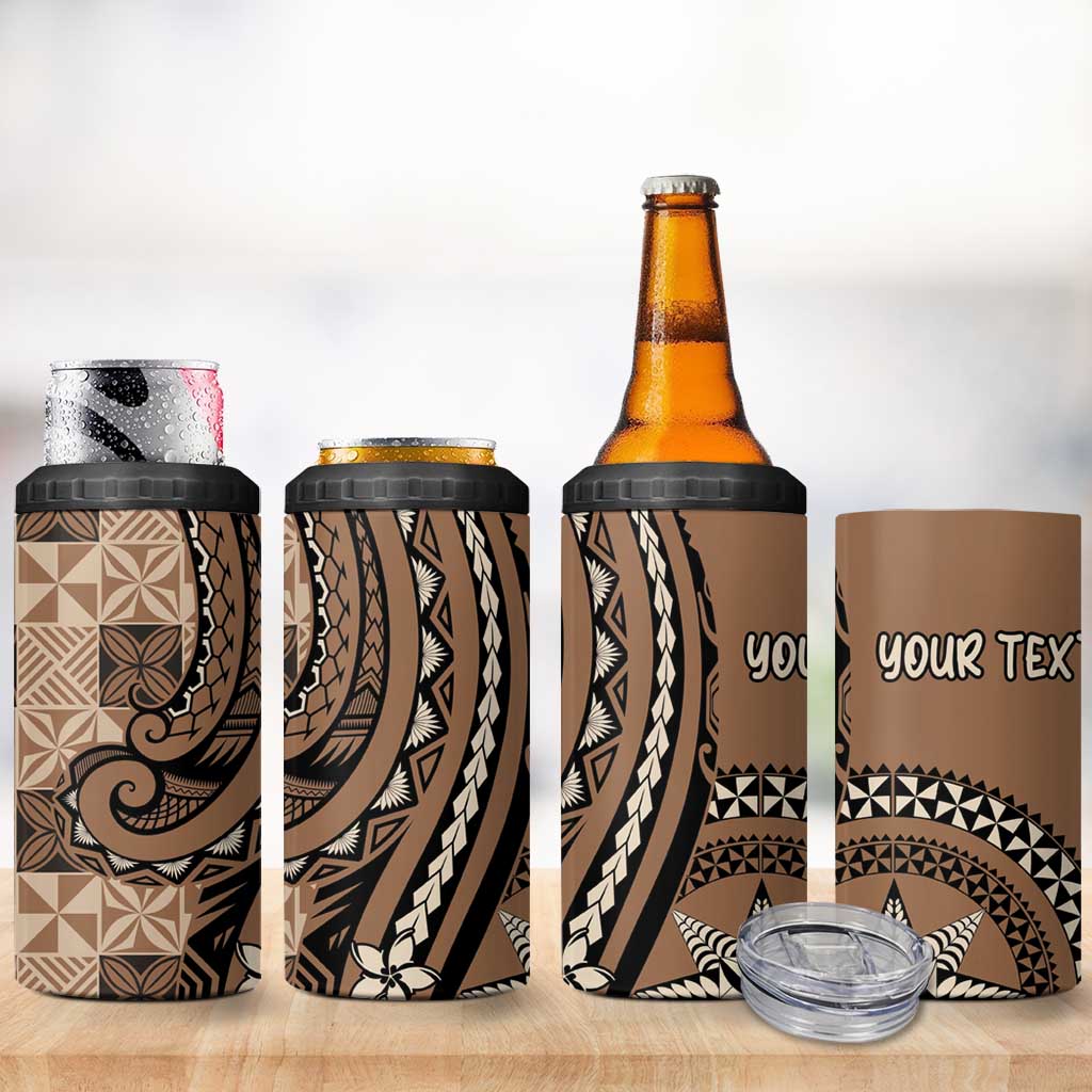 Personalized Tonga Ngatu 4 in 1 Can Cooler Tumbler Vintage Brown Manulua Motifs