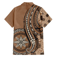 Personalized Tonga Ngatu Family Matching Off The Shoulder Long Sleeve Dress and Hawaiian Shirt Vintage Brown Manulua Motifs