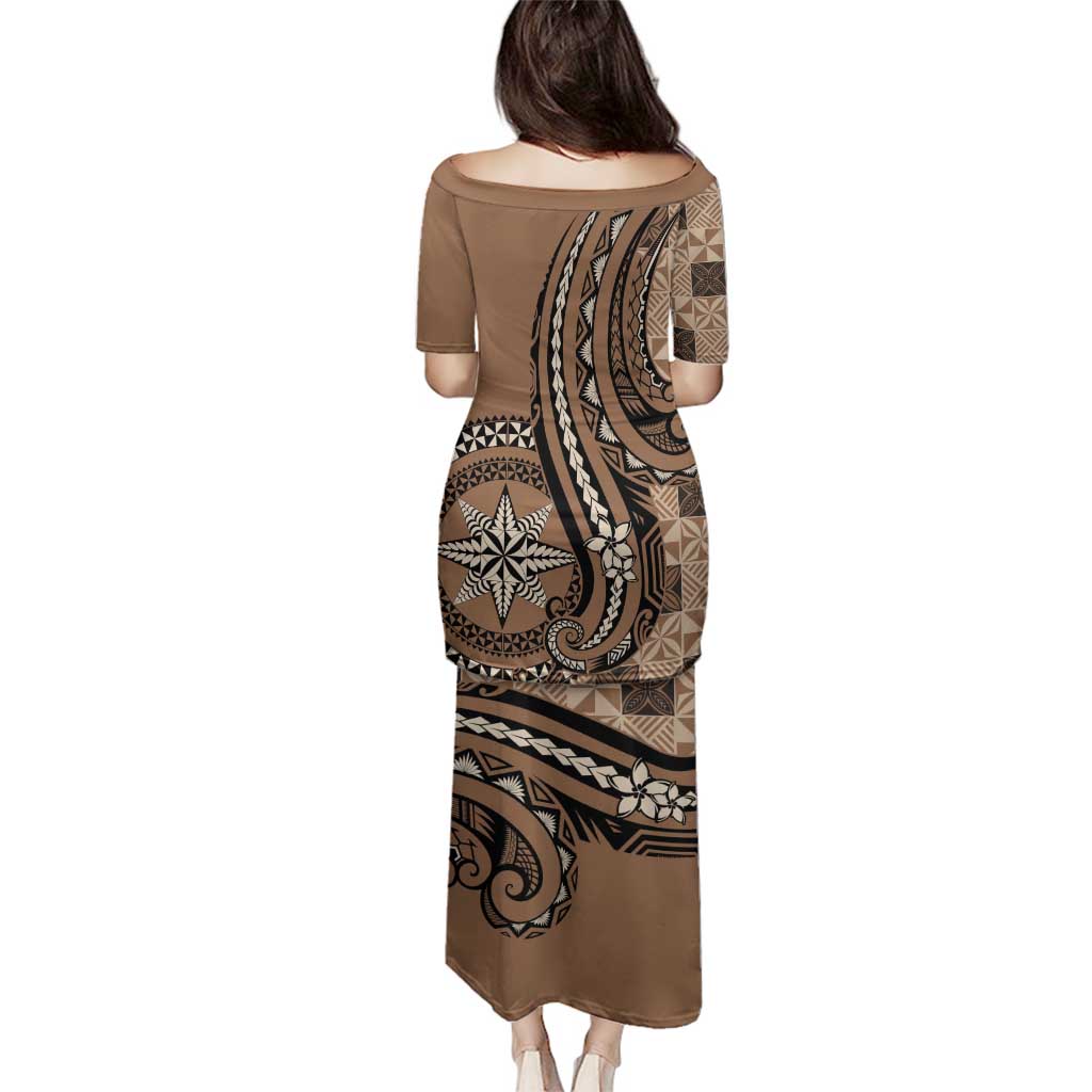 Personalized Tonga Ngatu Family Matching Puletasi and Hawaiian Shirt Vintage Brown Manulua Motifs