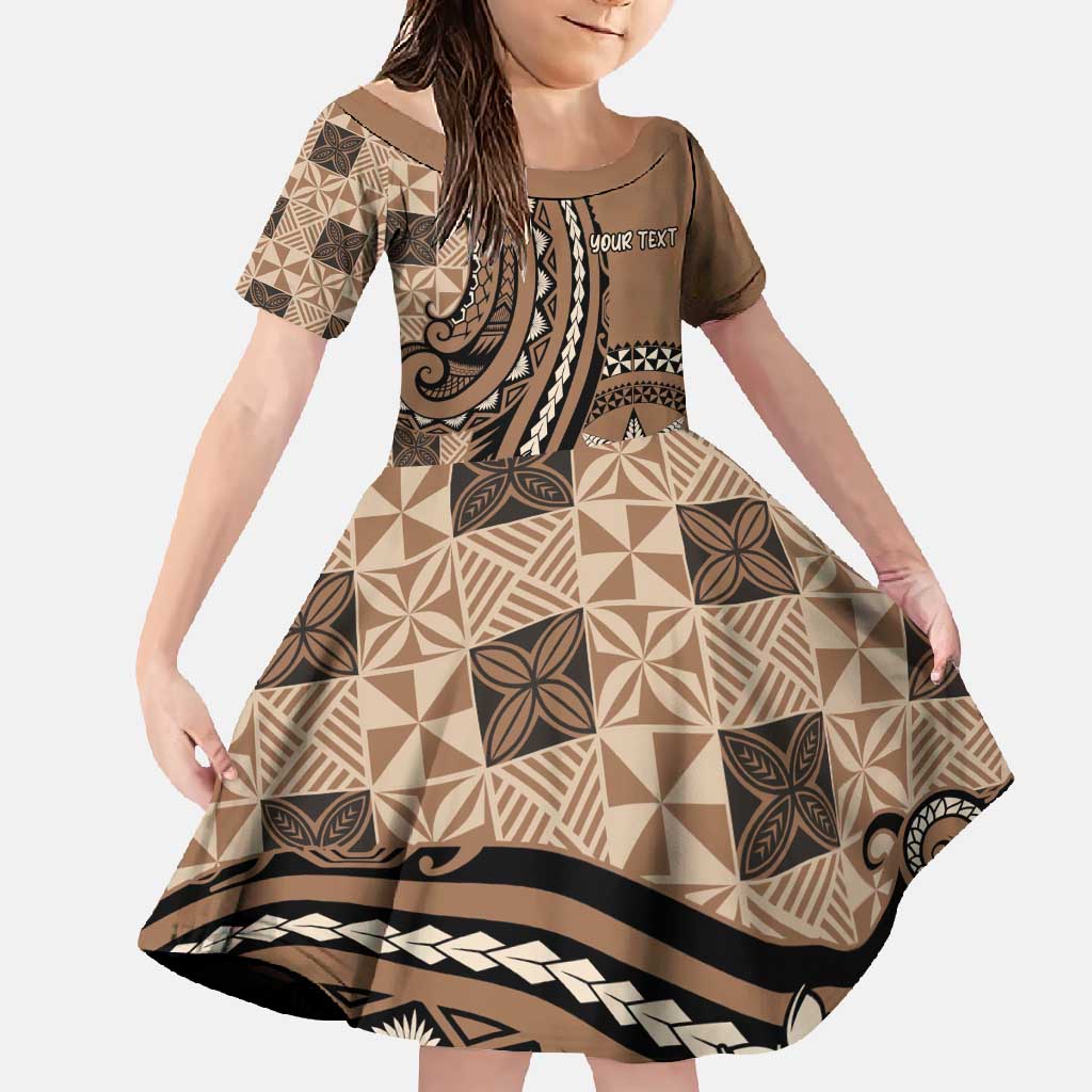 Personalized Tonga Ngatu Family Matching Short Sleeve Bodycon Dress and Hawaiian Shirt Vintage Brown Manulua Motifs