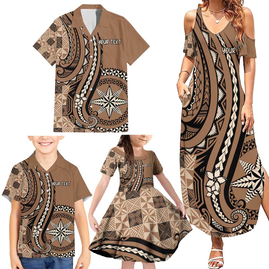 Personalized Tonga Ngatu Family Matching Summer Maxi Dress and Hawaiian Shirt Vintage Brown Manulua Motifs