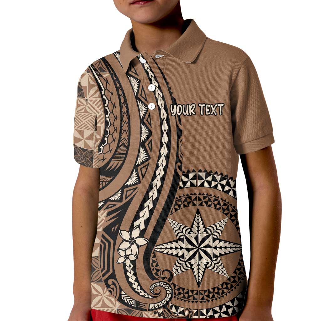 Personalized Tonga Ngatu Kid Polo Shirt Vintage Brown Manulua Motifs