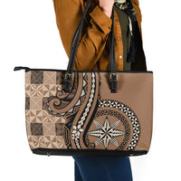 Tonga Ngatu Leather Tote Bag Vintage Brown Manulua Motifs LT7 - Polynesian Pride