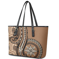 Tonga Ngatu Leather Tote Bag Vintage Brown Manulua Motifs LT7 - Polynesian Pride