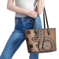 Tonga Ngatu Leather Tote Bag Vintage Brown Manulua Motifs LT7 - Polynesian Pride