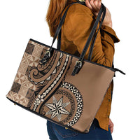 Tonga Ngatu Leather Tote Bag Vintage Brown Manulua Motifs LT7 - Polynesian Pride