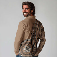 Personalized Tonga Ngatu Long Sleeve Polo Shirt Vintage Brown Manulua Motifs