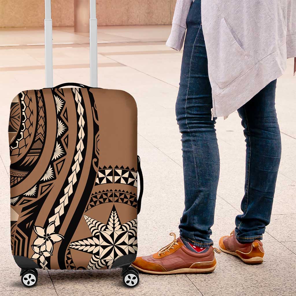 Tonga Ngatu Luggage Cover Vintage Brown Manulua Motifs LT7 Brown - Polynesian Pride