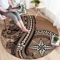 Tonga Ngatu Round Carpet Vintage Brown Manulua Motifs LT7 - Polynesian Pride