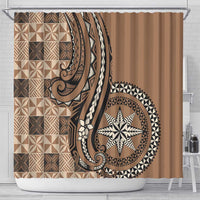 Tonga Ngatu Shower Curtain Vintage Brown Manulua Motifs LT7 - Polynesian Pride