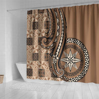 Tonga Ngatu Shower Curtain Vintage Brown Manulua Motifs LT7 - Polynesian Pride