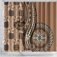 Tonga Ngatu Shower Curtain Vintage Brown Manulua Motifs LT7 - Polynesian Pride