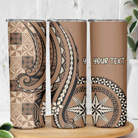 Personalized Tonga Ngatu Skinny Tumbler Vintage Brown Manulua Motifs