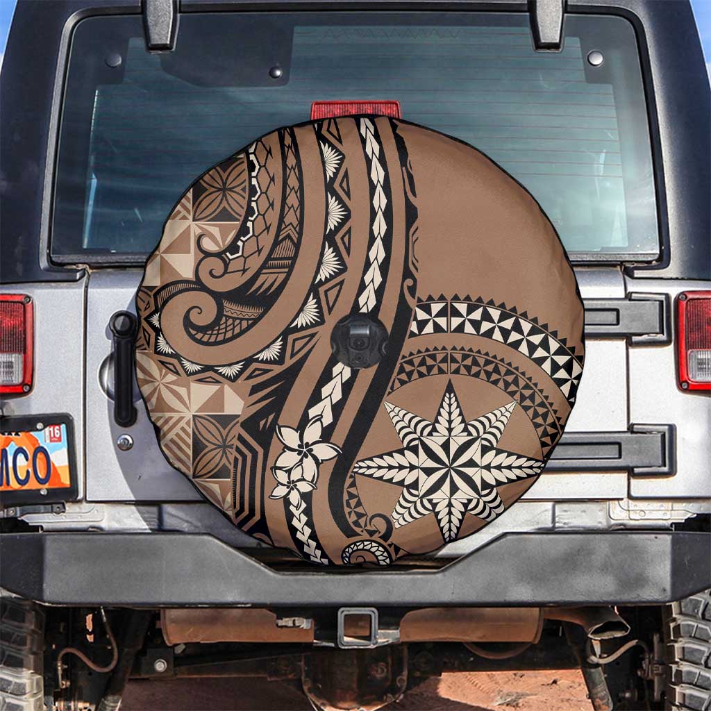 Tonga Ngatu Spare Tire Cover Vintage Brown Manulua Motifs LT7 Brown - Polynesian Pride
