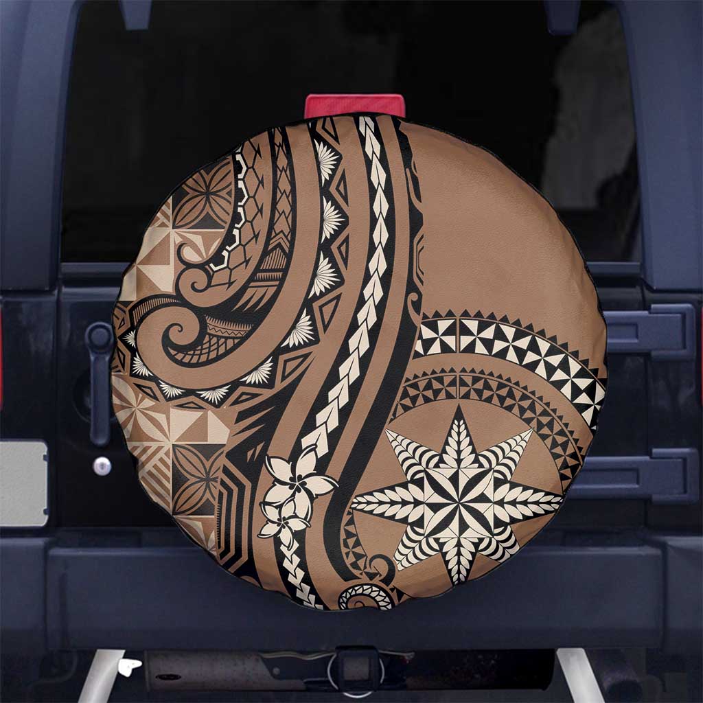 Tonga Ngatu Spare Tire Cover Vintage Brown Manulua Motifs LT7 No hole Brown - Polynesian Pride