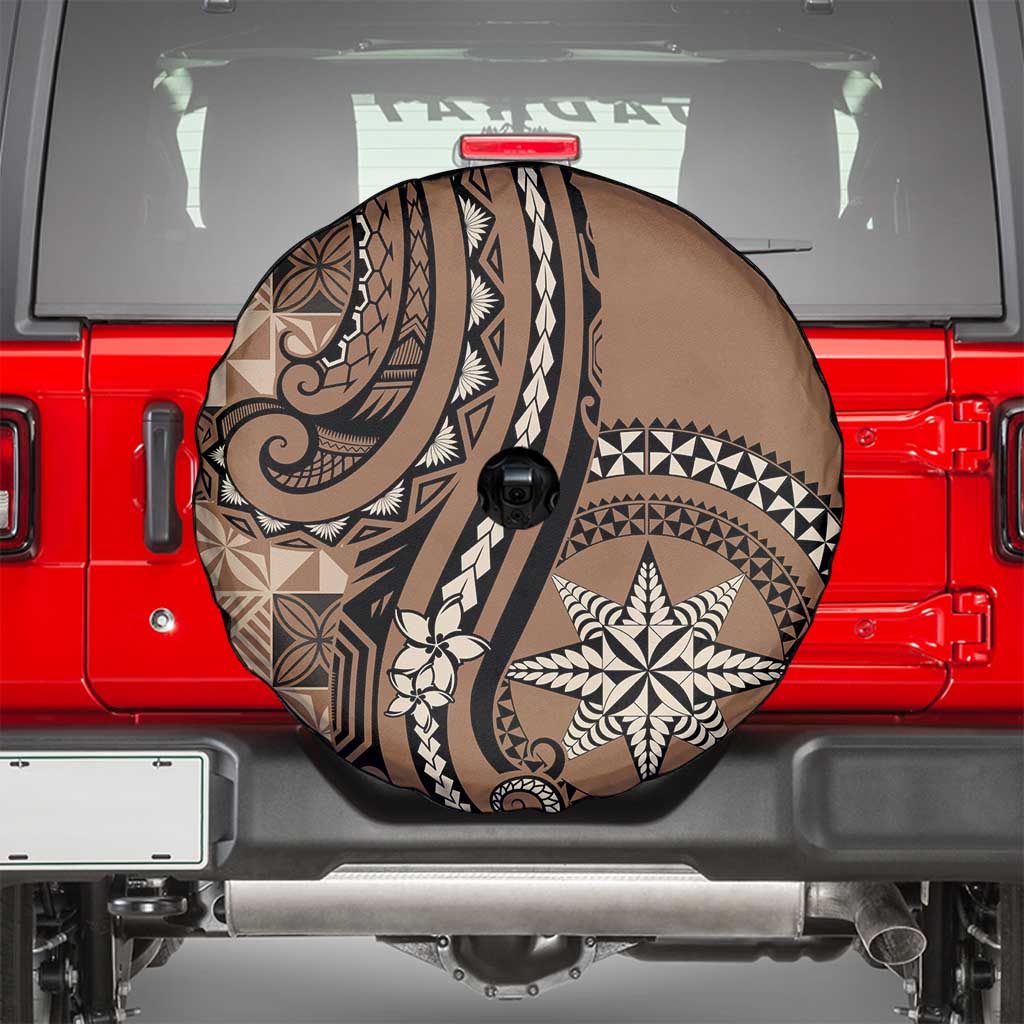 Tonga Ngatu Spare Tire Cover Vintage Brown Manulua Motifs LT7 - Polynesian Pride